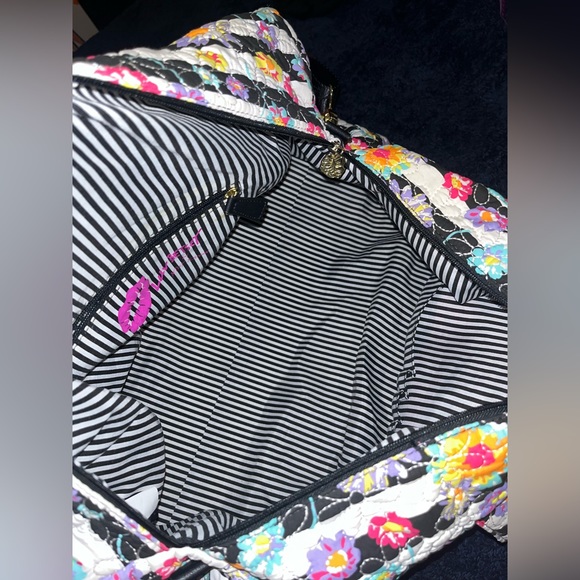 Betsey Johnson Striped Rainbow Daisy Quilted Weekender Duffle Bag - Picture 2 of 5